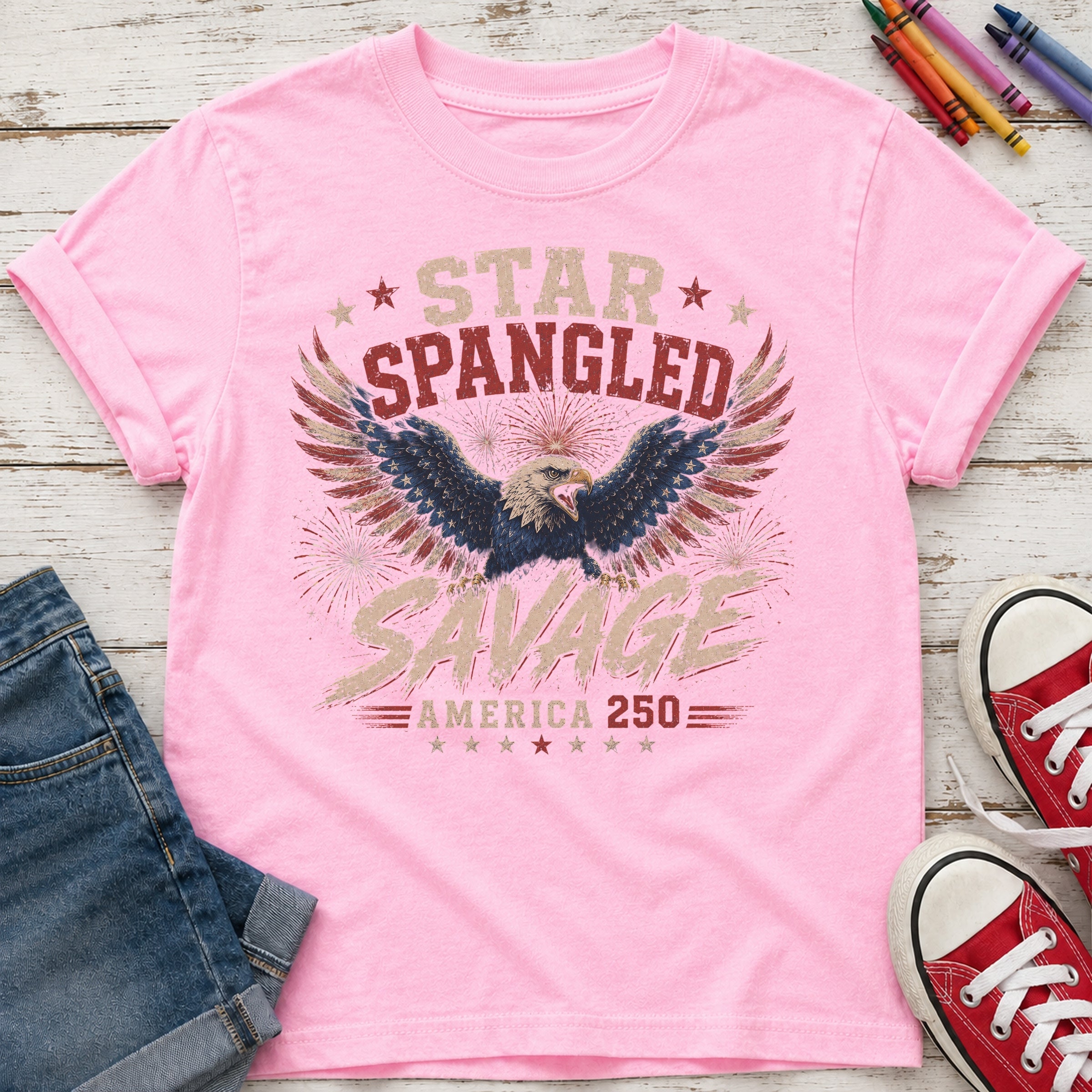 Star Spangled Savage Vintage America Eagle Patriotic Youth Tee