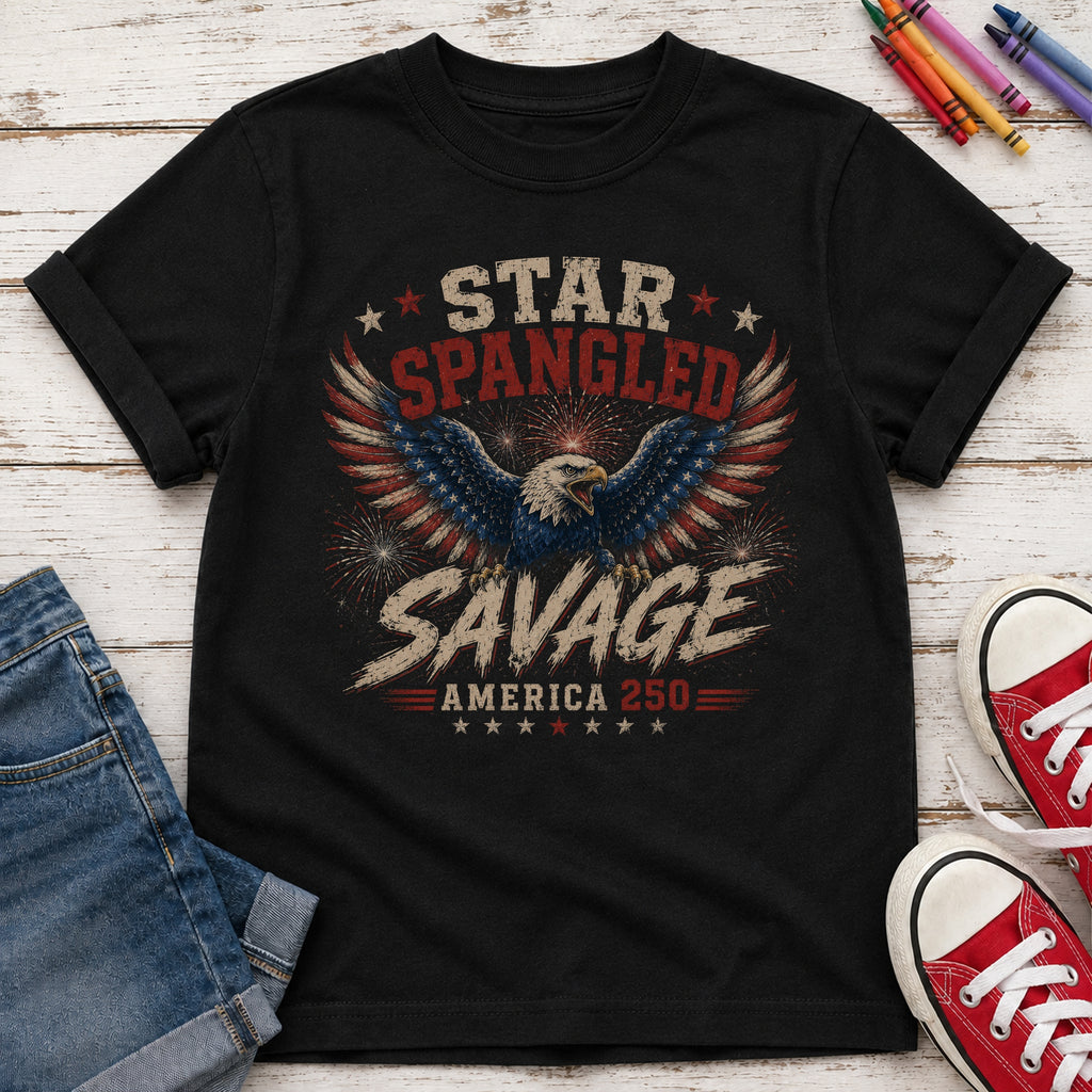 Star Spangled Savage Vintage America Eagle Patriotic Youth Tee