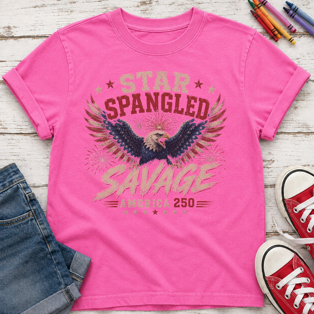 Star Spangled Savage Vintage America Eagle Patriotic Youth Tee