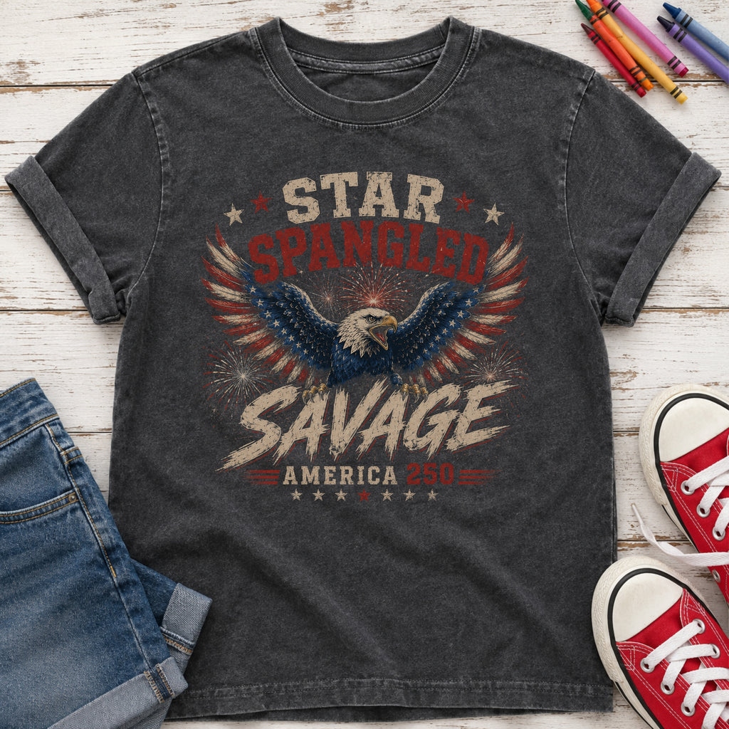 Star Spangled Savage Vintage America Eagle Patriotic Youth Tee