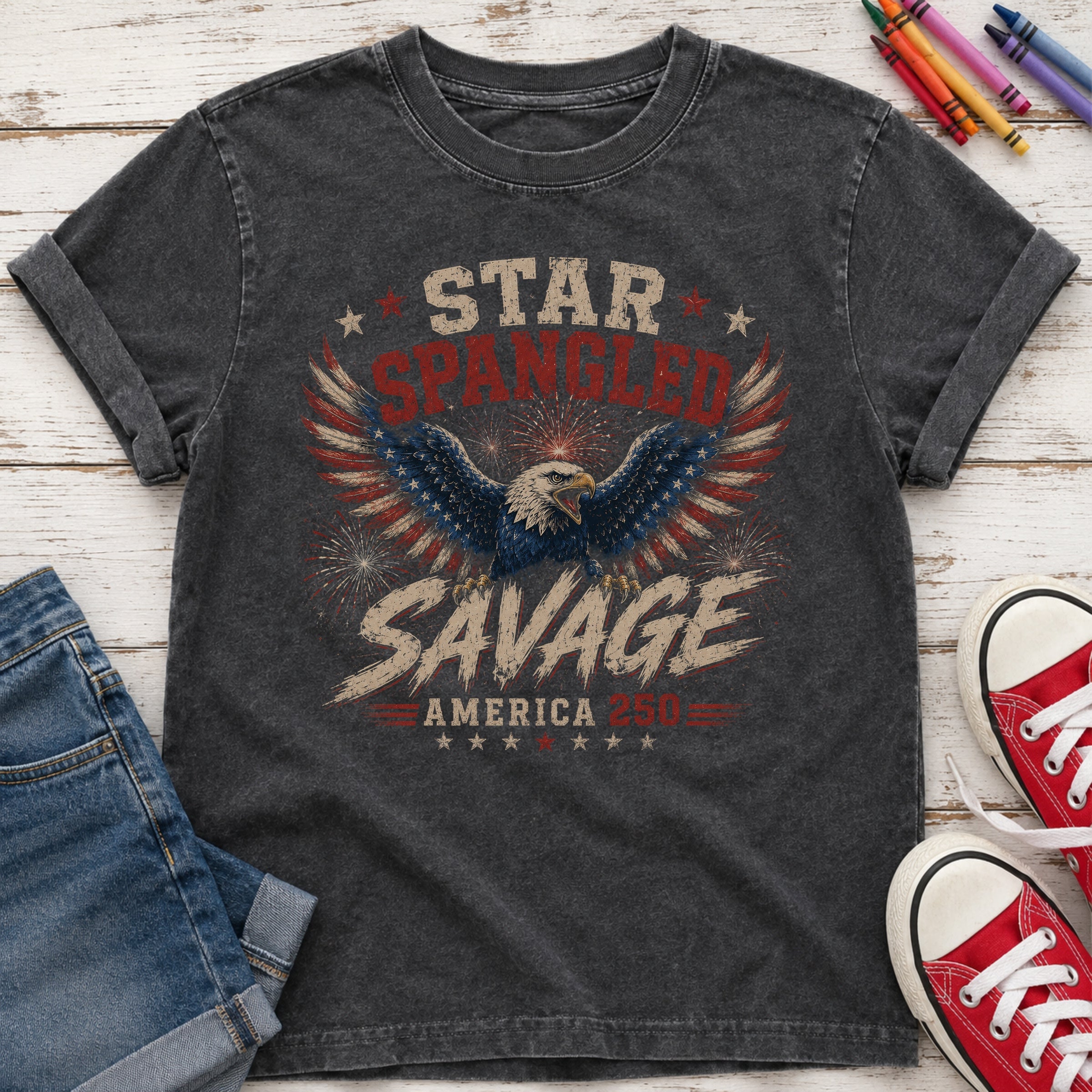 Star Spangled Savage Vintage America Eagle Patriotic Youth Tee