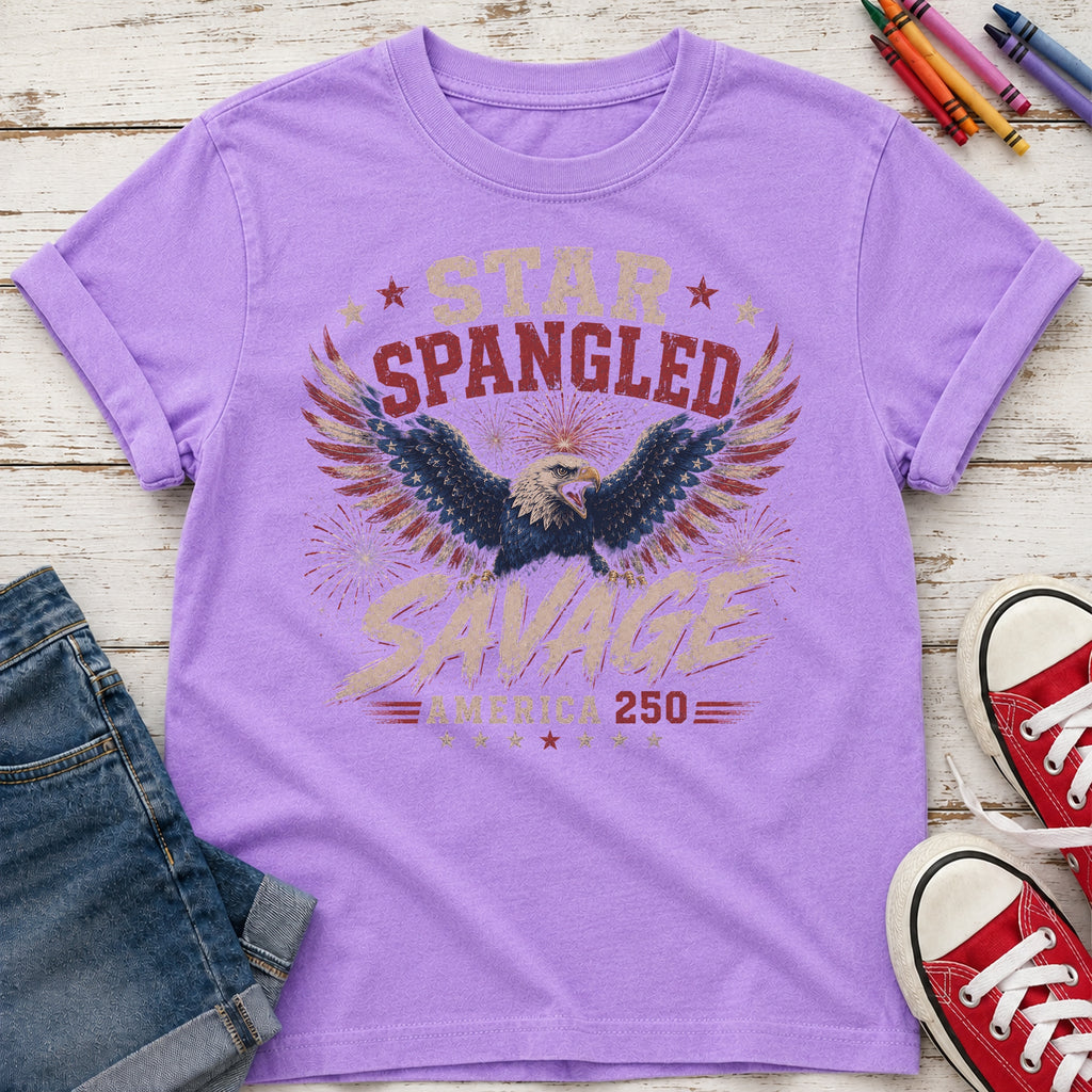 Star Spangled Savage Vintage America Eagle Patriotic Youth Tee