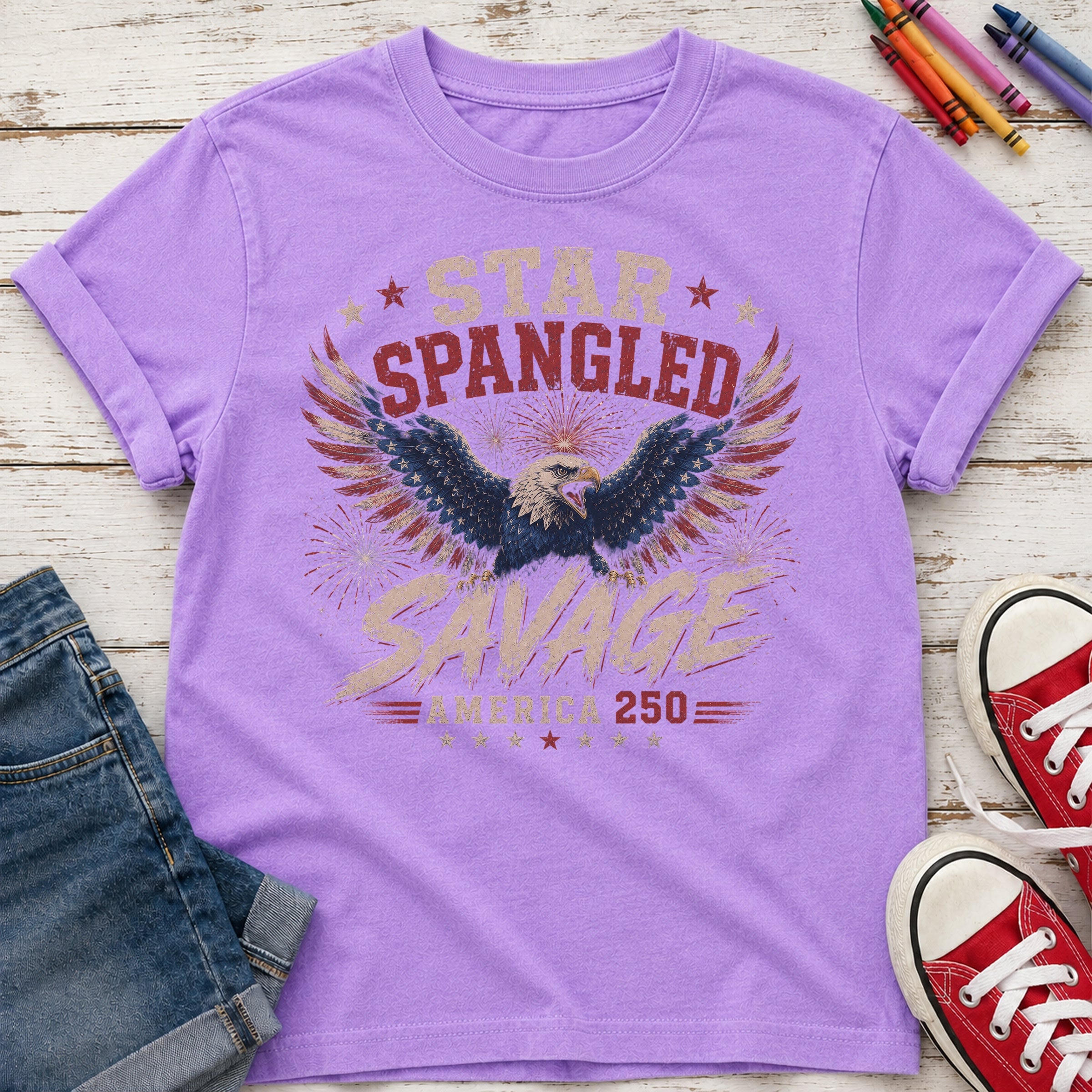 Star Spangled Savage Vintage America Eagle Patriotic Youth Tee
