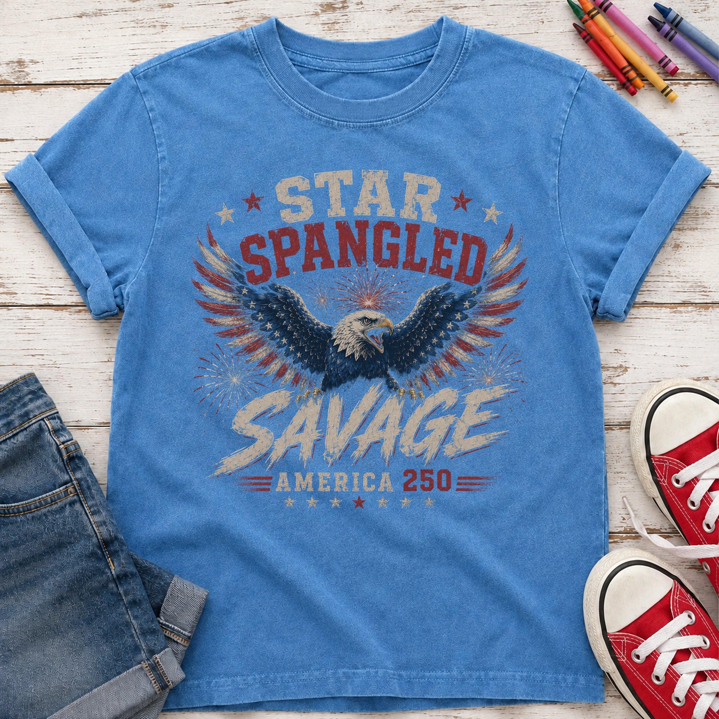 Star Spangled Savage Vintage America Eagle Patriotic Youth Tee