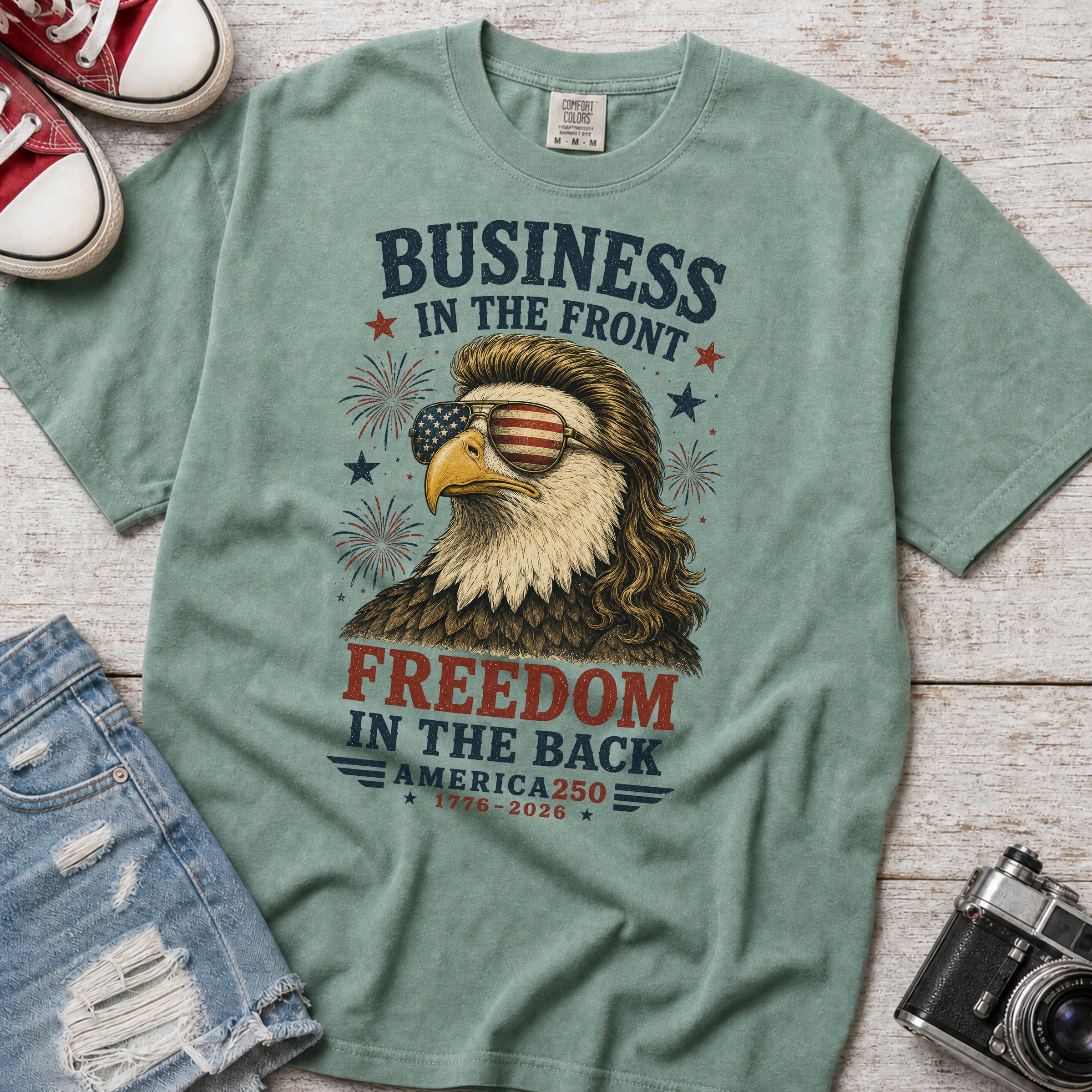 Business in the Front, Freedom in the Back America 250 Eagle T-Shirt