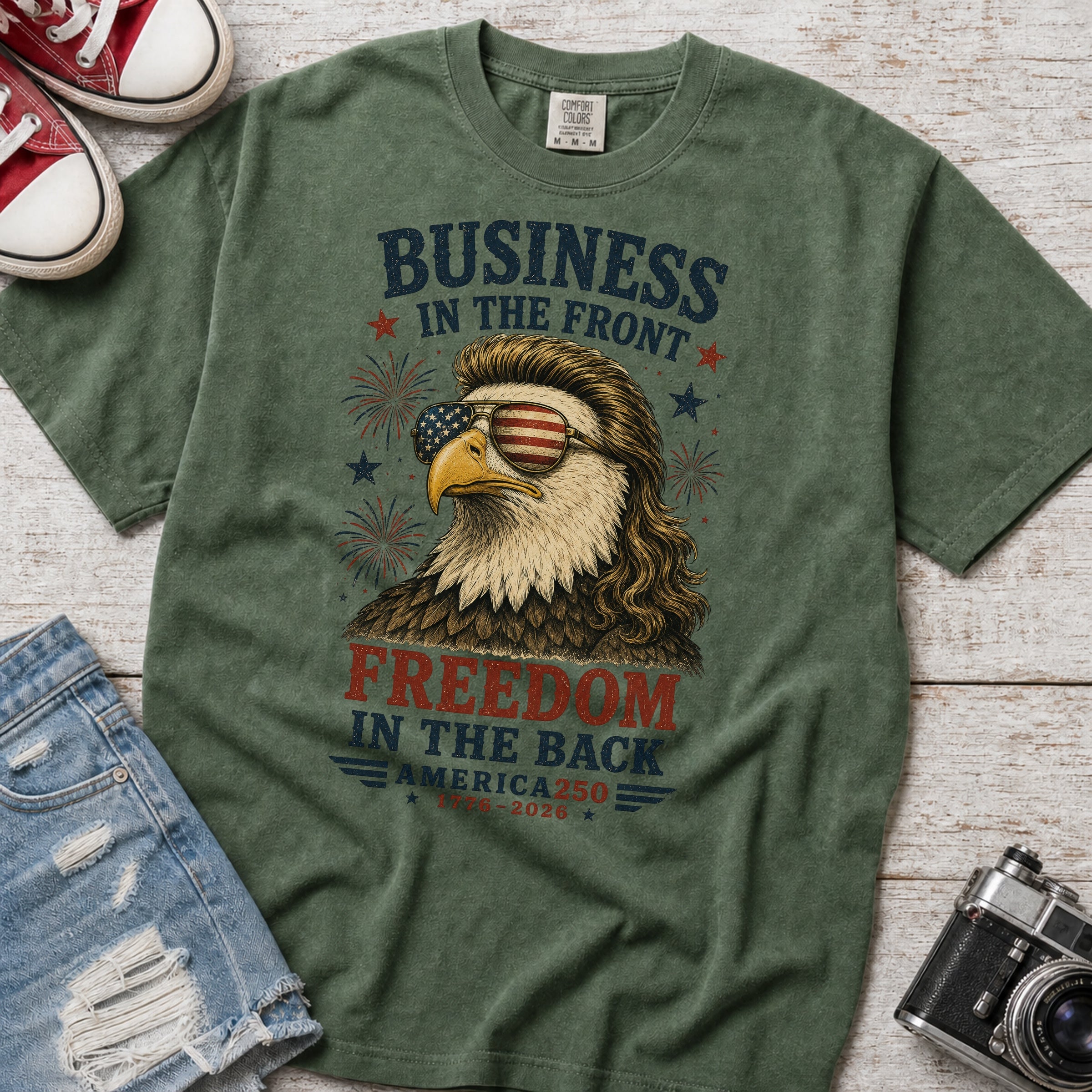 Business in the Front, Freedom in the Back America 250 Eagle T-Shirt