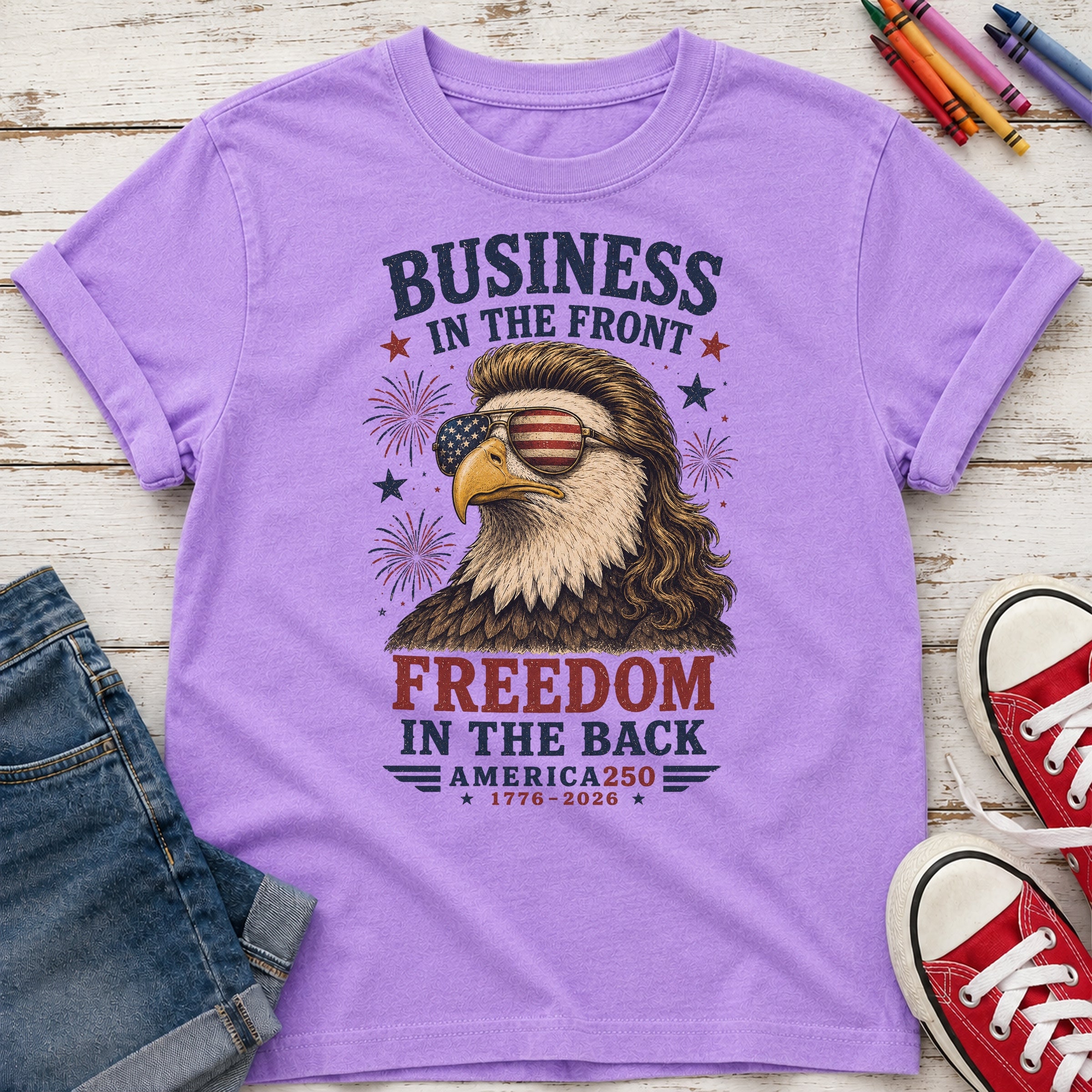Business in the Front, Freedom in the Back America 250 Eagle Youth Tee