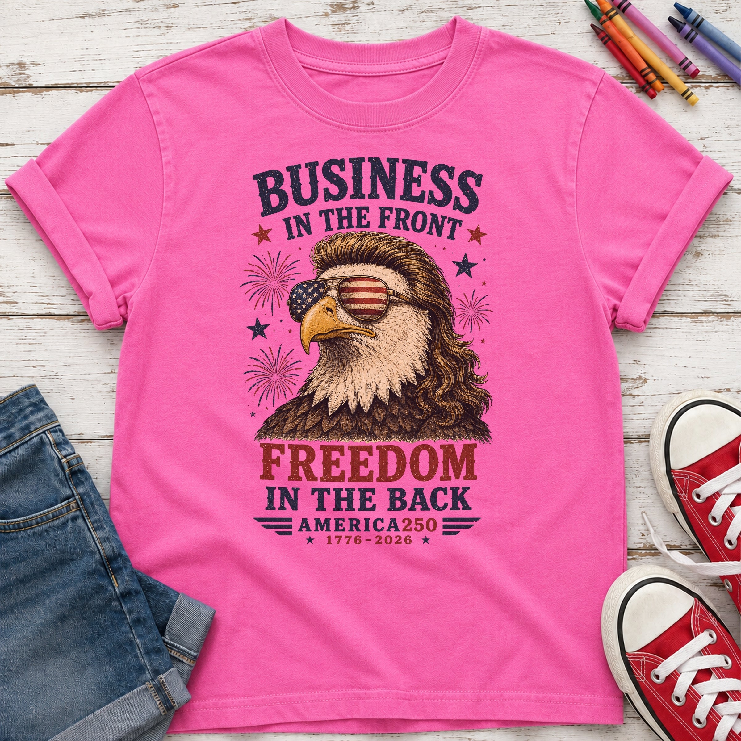Business in the Front, Freedom in the Back America 250 Eagle Youth Tee