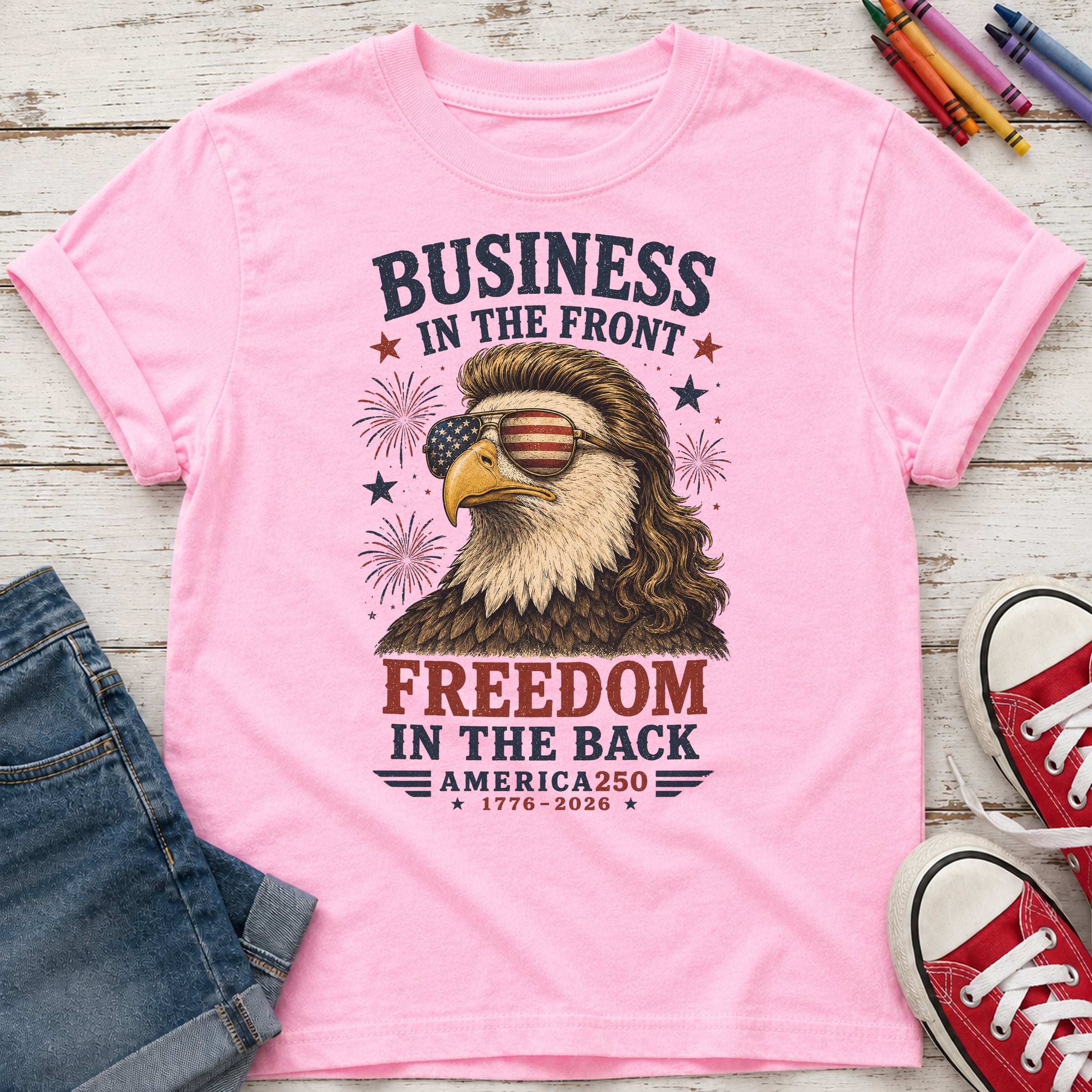 Business in the Front, Freedom in the Back America 250 Eagle Youth Tee