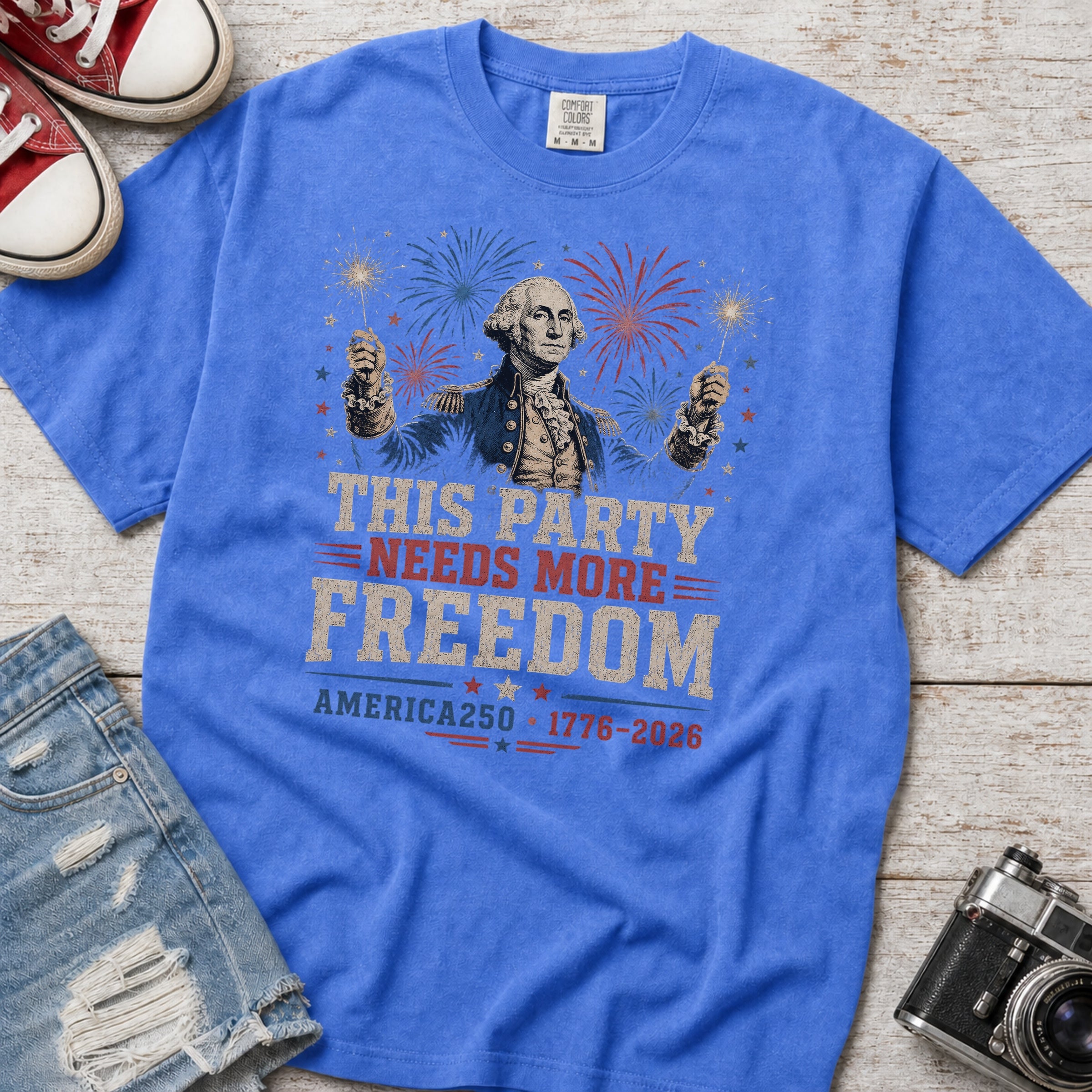 George Washington 'This Party Needs More Freedom' America 250 T-shirt (1776–2026)
