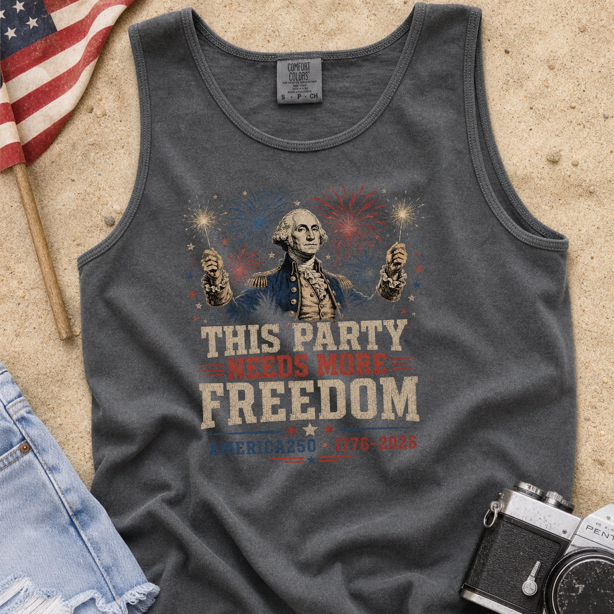 George Washington 'This Party Needs More Freedom' America 250 Tank Top (1776–2026)