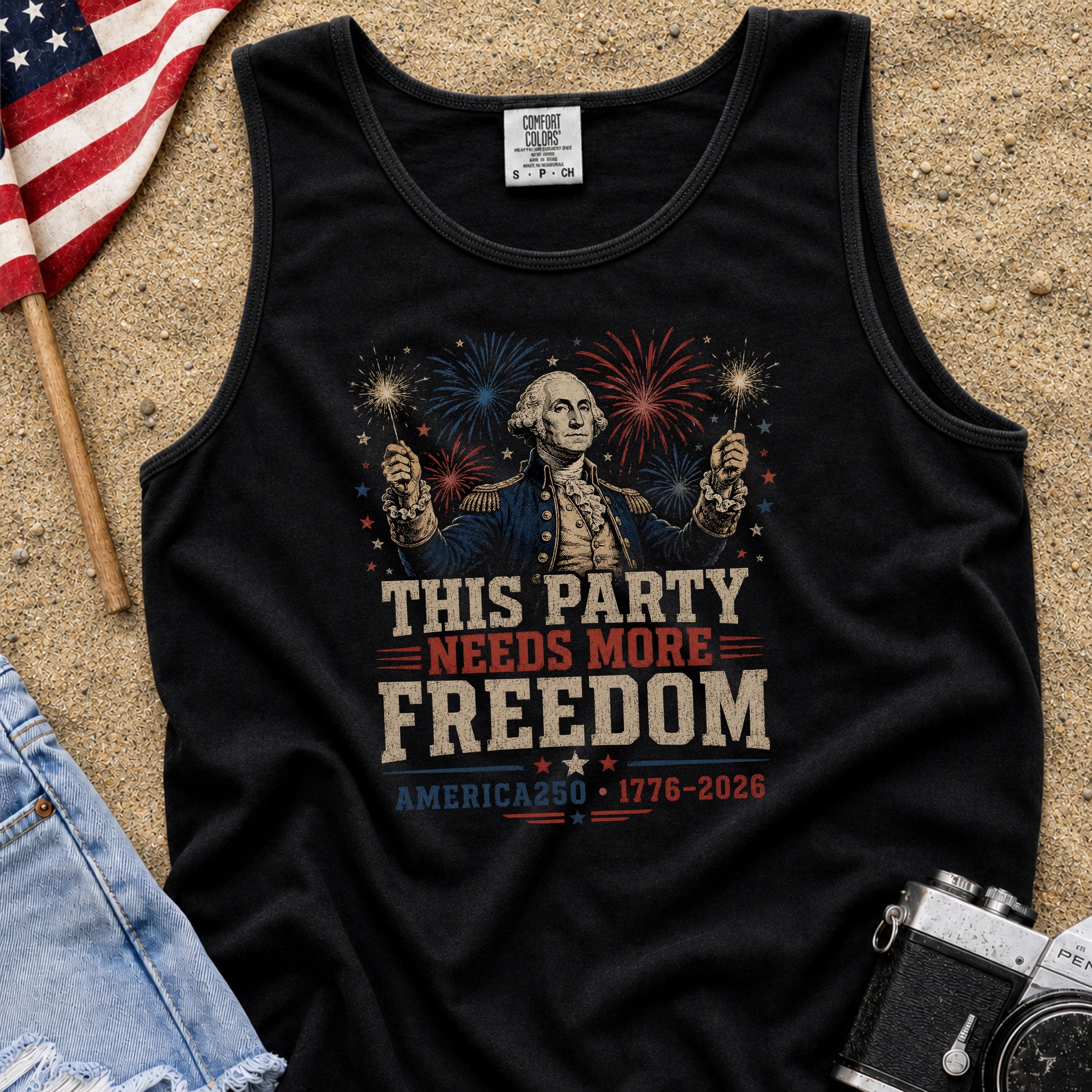 George Washington 'This Party Needs More Freedom' America 250 Tank Top (1776–2026)
