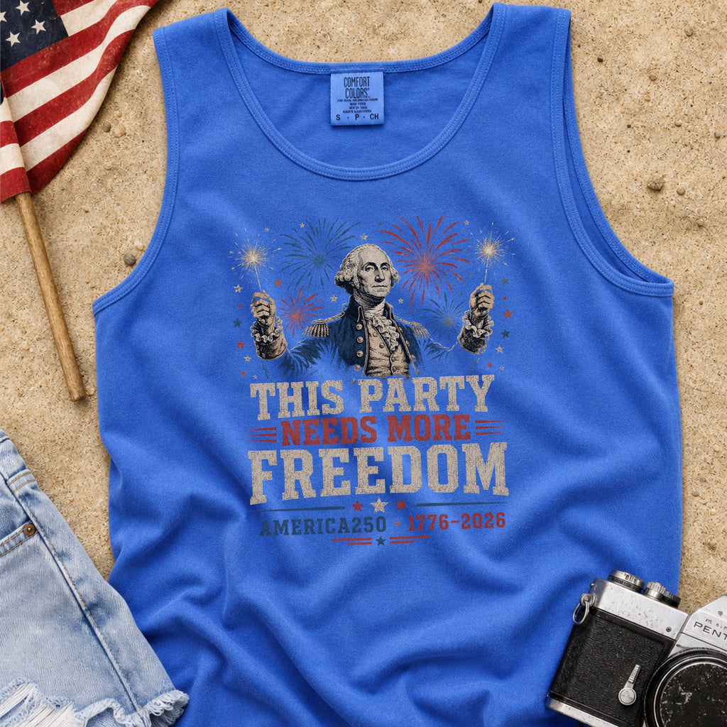 George Washington 'This Party Needs More Freedom' America 250 Tank Top (1776–2026)