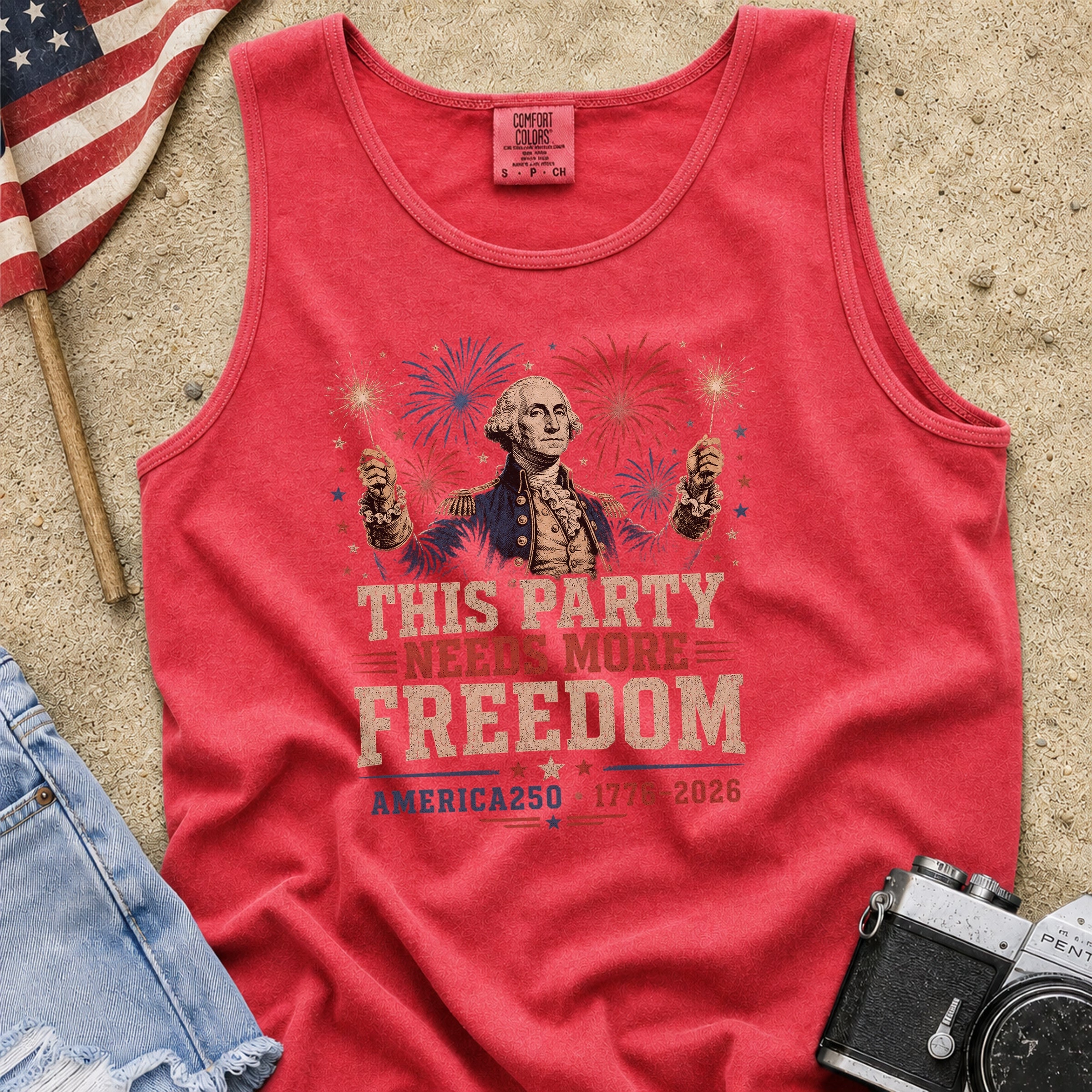 George Washington 'This Party Needs More Freedom' America 250 Tank Top (1776–2026)