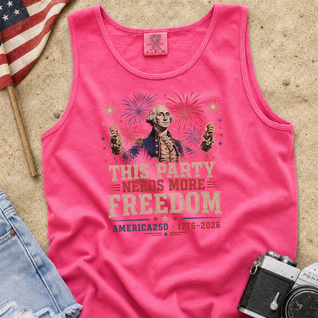 George Washington 'This Party Needs More Freedom' America 250 Tank Top (1776–2026)
