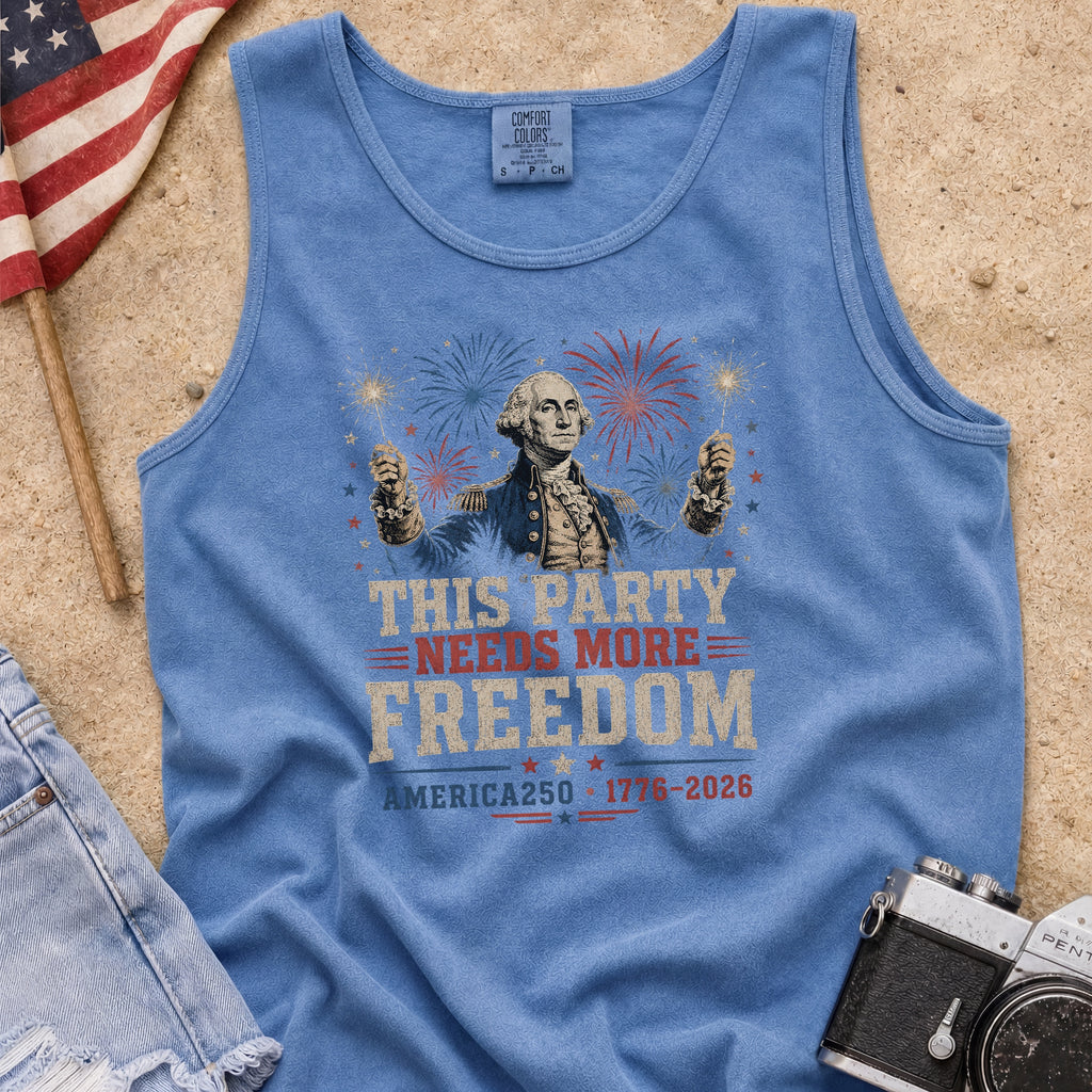George Washington 'This Party Needs More Freedom' America 250 Tank Top (1776–2026)