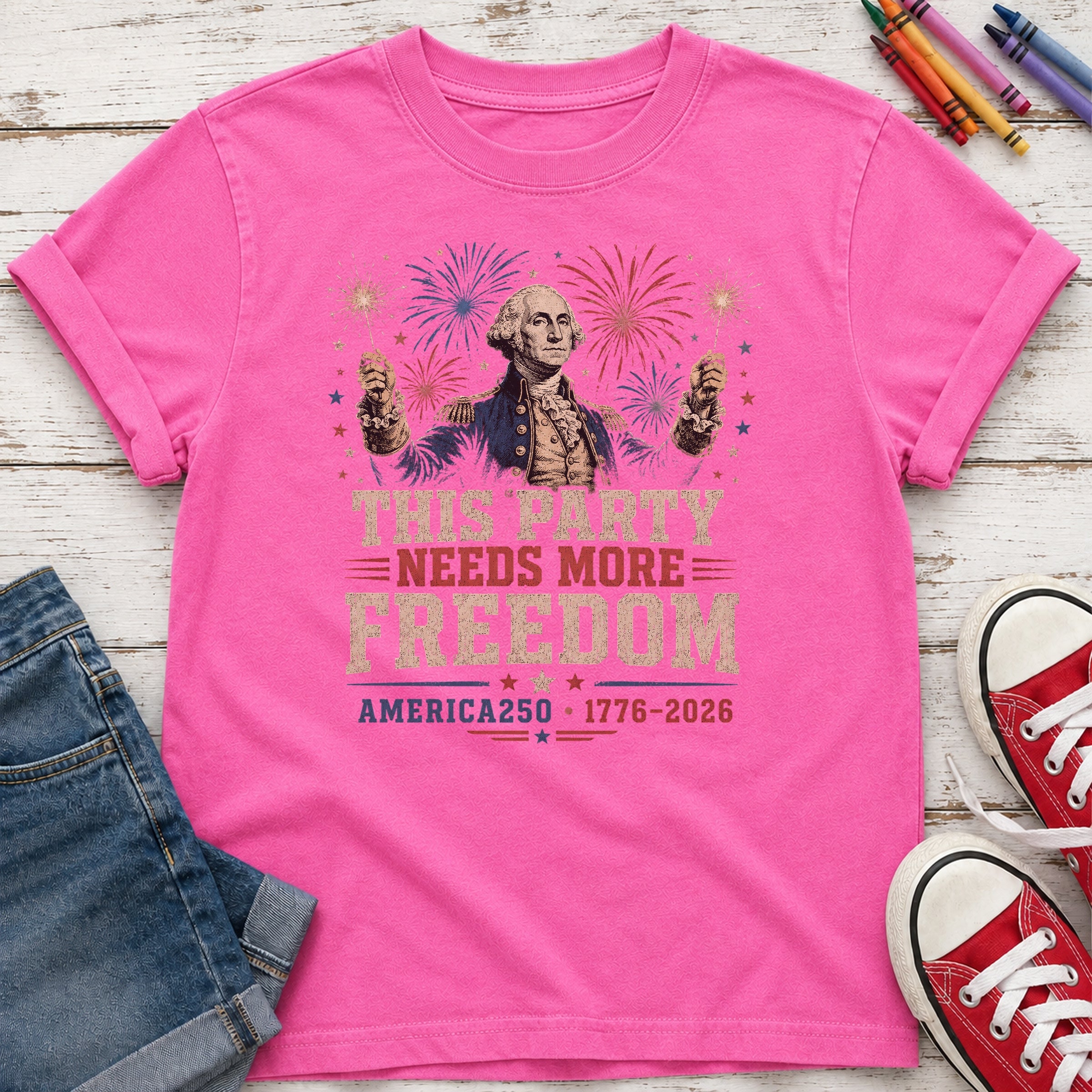 George Washington 'This Party Needs More Freedom' America 250 Youth Tee (1776–2026)