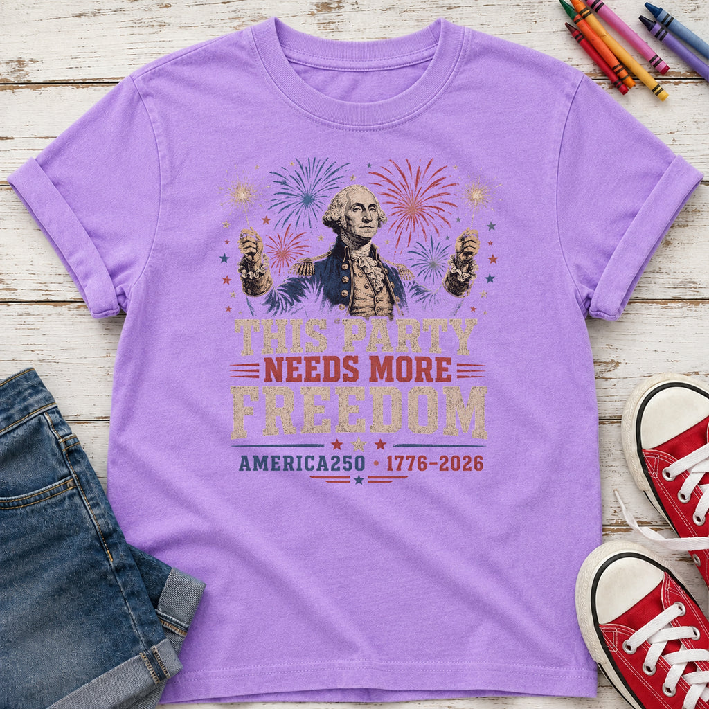 George Washington 'This Party Needs More Freedom' America 250 Youth Tee (1776–2026)