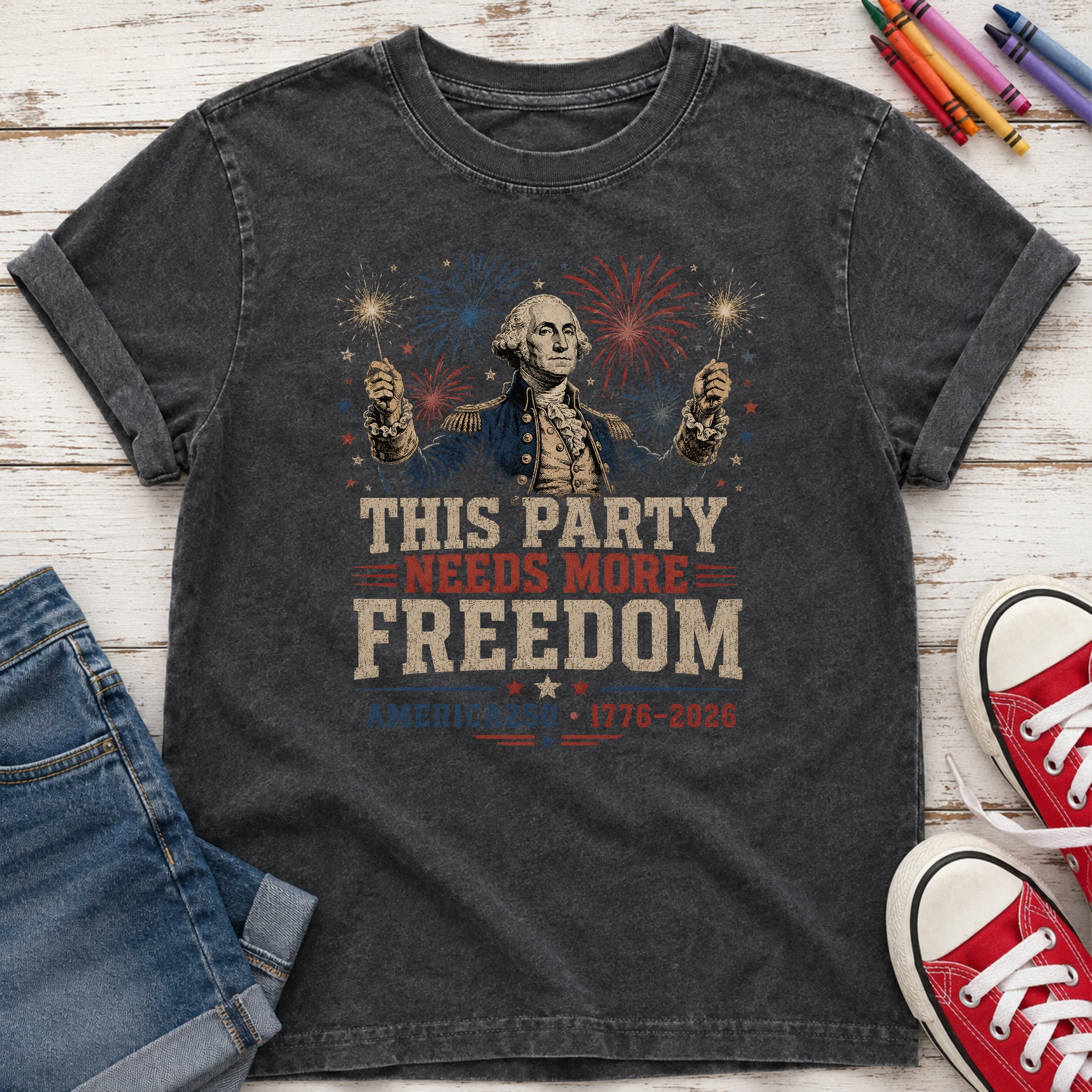 George Washington 'This Party Needs More Freedom' America 250 Youth Tee (1776–2026)
