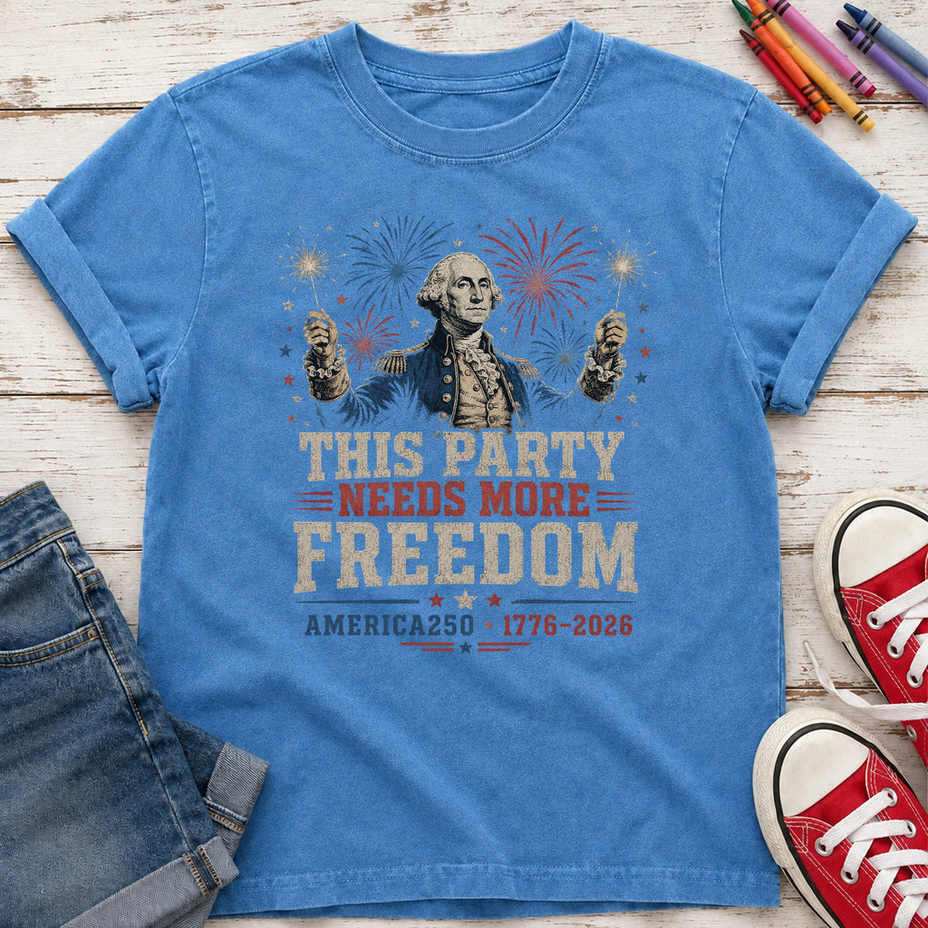 George Washington 'This Party Needs More Freedom' America 250 Youth Tee (1776–2026)
