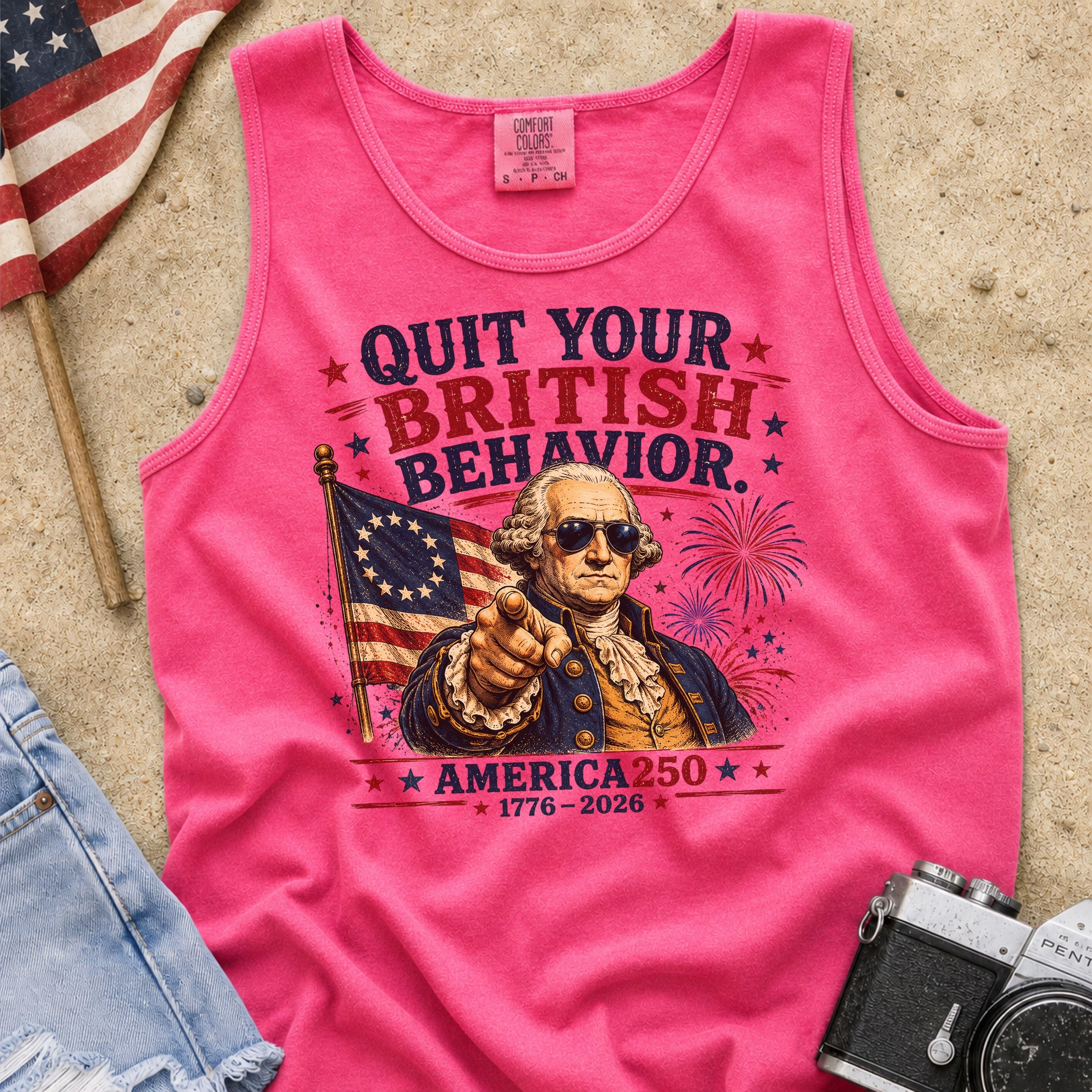 George Washington "Quit Your British Behavior" America 250 Patriotic Tank Top